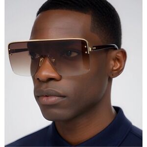 Men Streetwear Shield Flat Top Fashion Shades Designer Sunglasses Rapper Bold